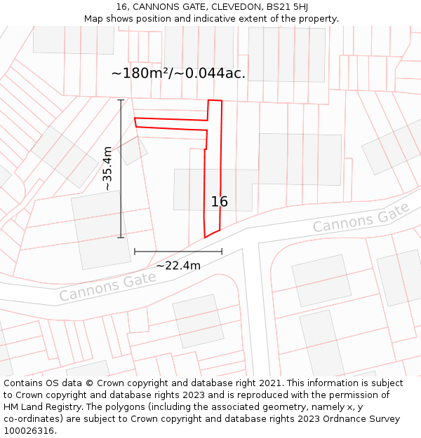 16, CANNONS GATE, CLEVEDON, BS21 5HJ: Plot and title map