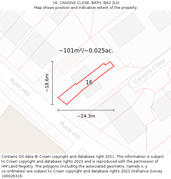 16, CANONS CLOSE, BATH, BA2 2LN: Plot and title map