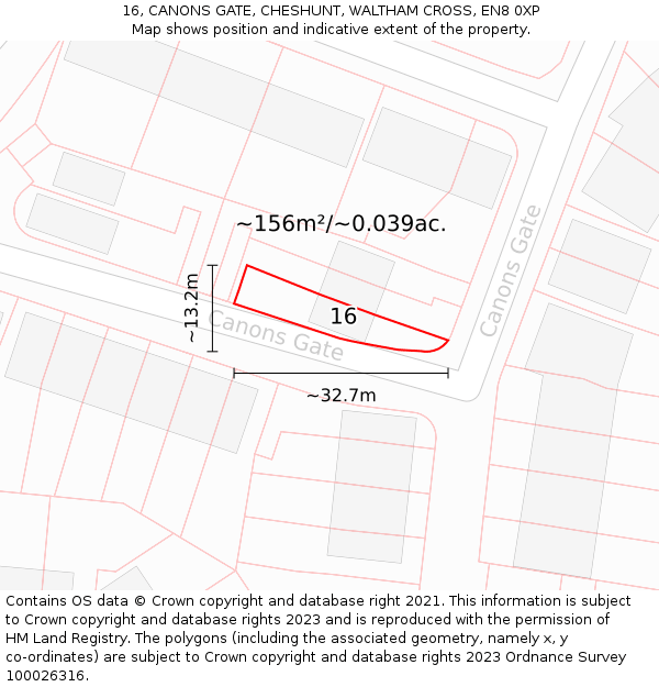 16, CANONS GATE, CHESHUNT, WALTHAM CROSS, EN8 0XP: Plot and title map