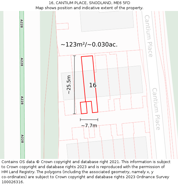 16, CANTIUM PLACE, SNODLAND, ME6 5FD: Plot and title map