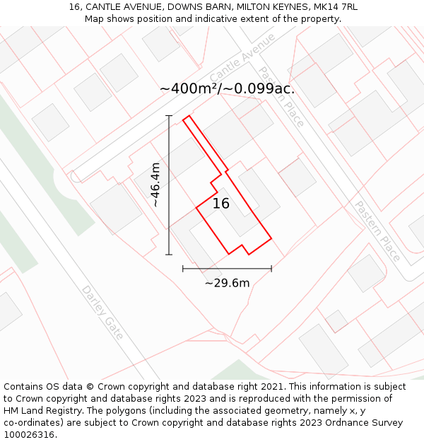 16, CANTLE AVENUE, DOWNS BARN, MILTON KEYNES, MK14 7RL: Plot and title map