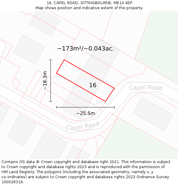 16, CAPEL ROAD, SITTINGBOURNE, ME10 4EP: Plot and title map