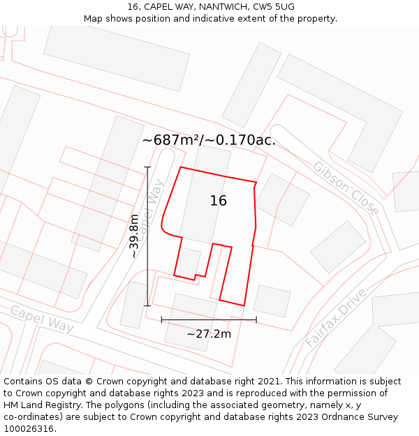 16, CAPEL WAY, NANTWICH, CW5 5UG: Plot and title map