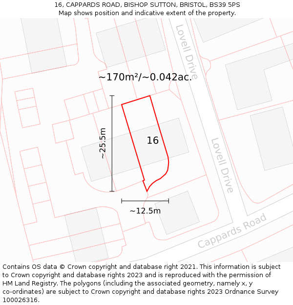 16, CAPPARDS ROAD, BISHOP SUTTON, BRISTOL, BS39 5PS: Plot and title map