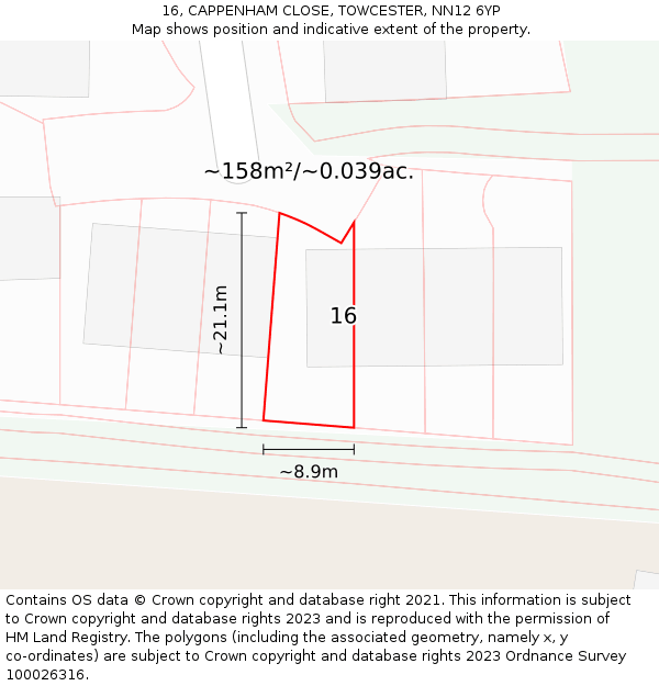 16, CAPPENHAM CLOSE, TOWCESTER, NN12 6YP: Plot and title map