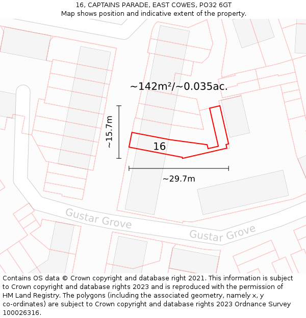 16, CAPTAINS PARADE, EAST COWES, PO32 6GT: Plot and title map