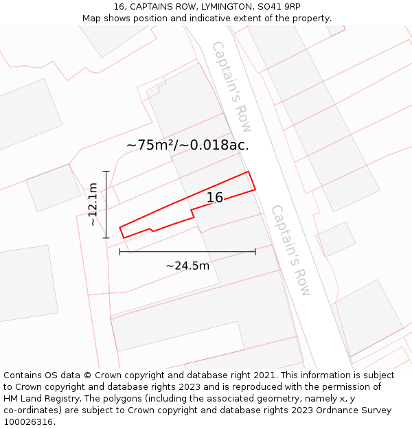 16, CAPTAINS ROW, LYMINGTON, SO41 9RP: Plot and title map