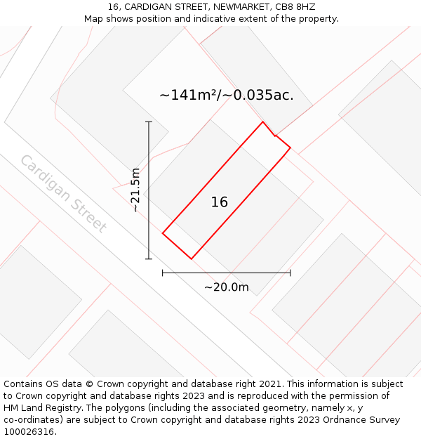 16, CARDIGAN STREET, NEWMARKET, CB8 8HZ: Plot and title map