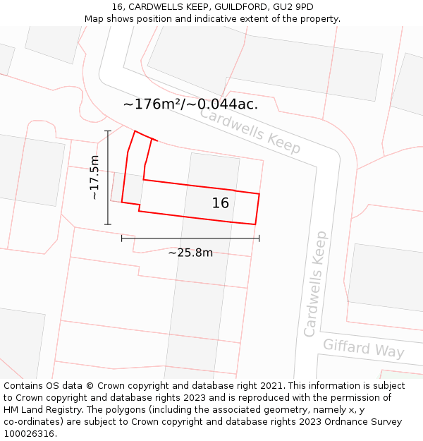16, CARDWELLS KEEP, GUILDFORD, GU2 9PD: Plot and title map