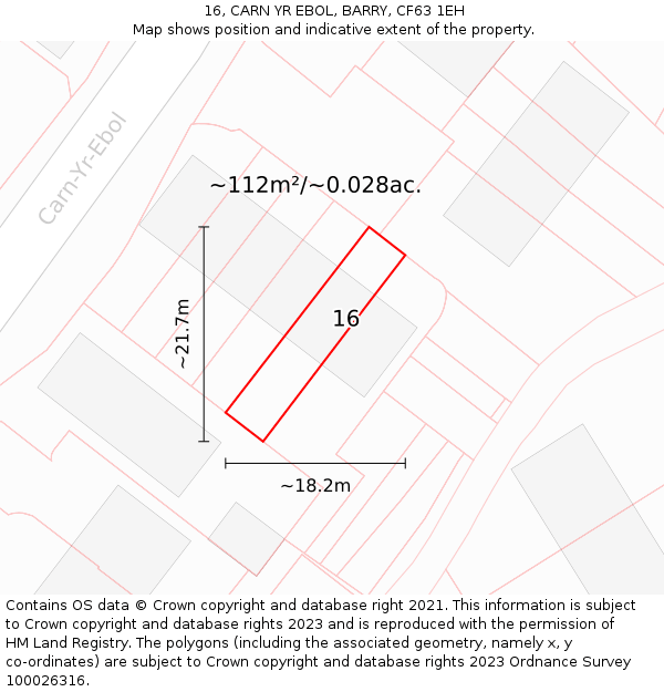 16, CARN YR EBOL, BARRY, CF63 1EH: Plot and title map