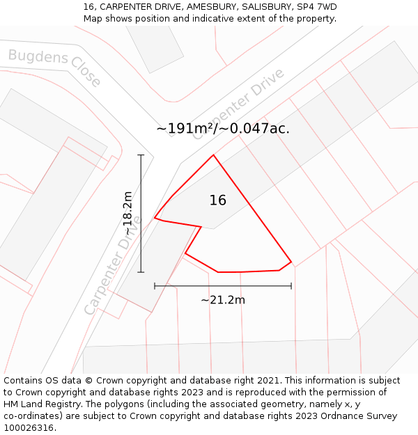 16, CARPENTER DRIVE, AMESBURY, SALISBURY, SP4 7WD: Plot and title map