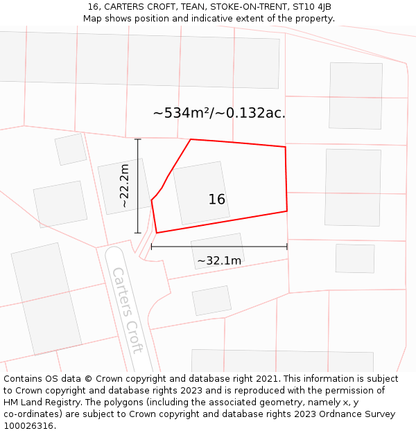 16, CARTERS CROFT, TEAN, STOKE-ON-TRENT, ST10 4JB: Plot and title map