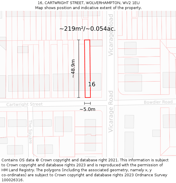16, CARTWRIGHT STREET, WOLVERHAMPTON, WV2 1EU: Plot and title map