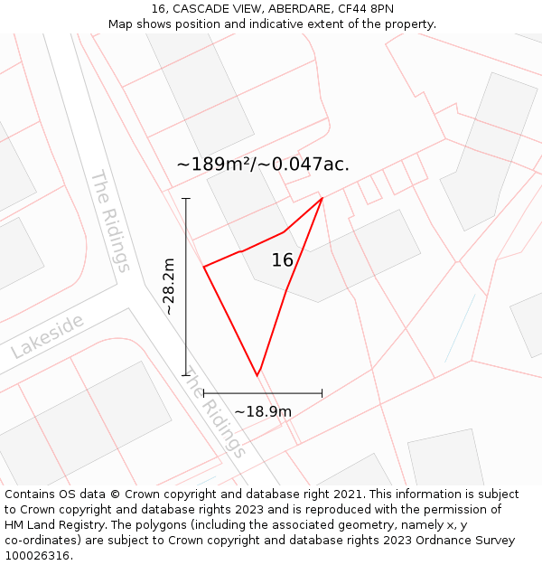 16, CASCADE VIEW, ABERDARE, CF44 8PN: Plot and title map