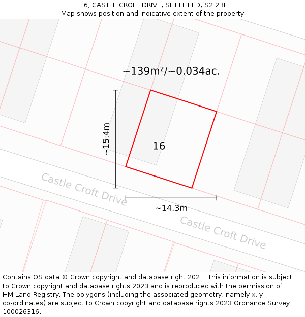 16, CASTLE CROFT DRIVE, SHEFFIELD, S2 2BF: Plot and title map
