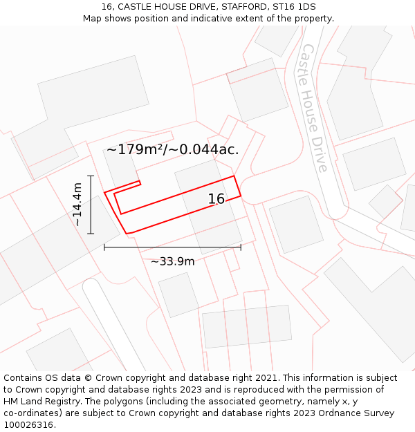16, CASTLE HOUSE DRIVE, STAFFORD, ST16 1DS: Plot and title map