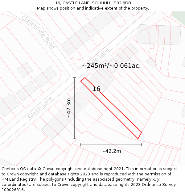 16, CASTLE LANE, SOLIHULL, B92 8DB: Plot and title map