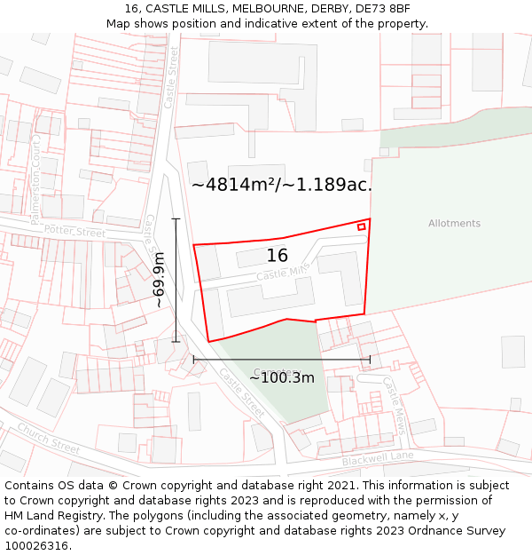 16, CASTLE MILLS, MELBOURNE, DERBY, DE73 8BF: Plot and title map