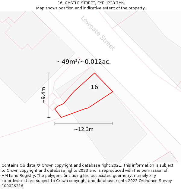 16, CASTLE STREET, EYE, IP23 7AN: Plot and title map