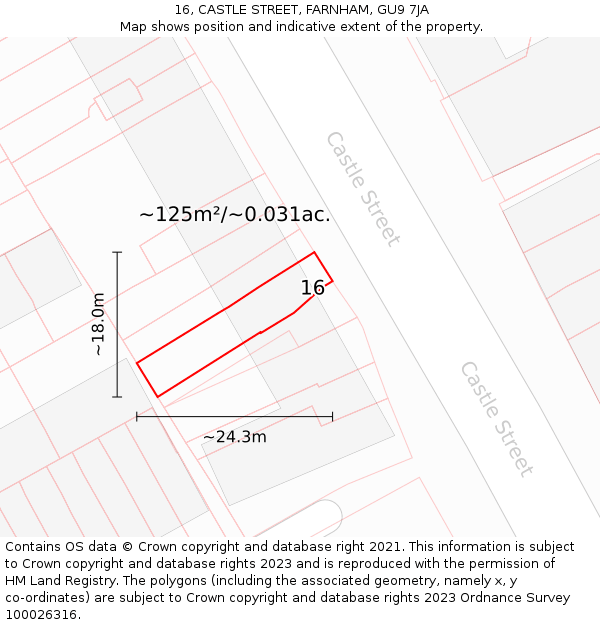 16, CASTLE STREET, FARNHAM, GU9 7JA: Plot and title map