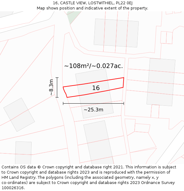 16, CASTLE VIEW, LOSTWITHIEL, PL22 0EJ: Plot and title map