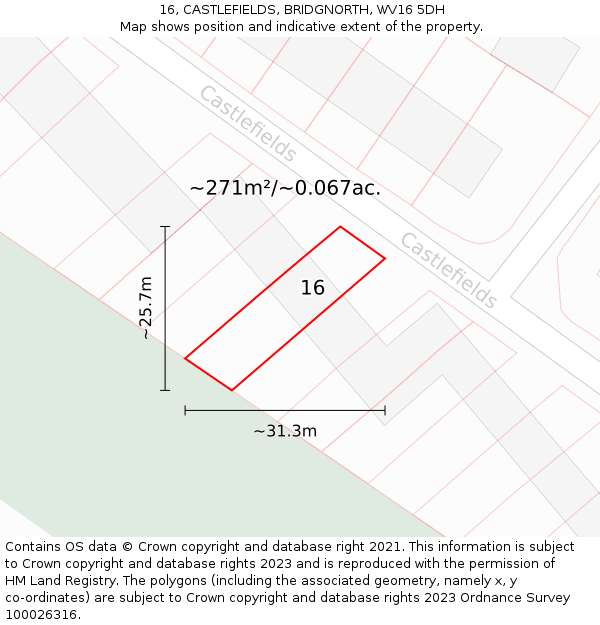 16, CASTLEFIELDS, BRIDGNORTH, WV16 5DH: Plot and title map