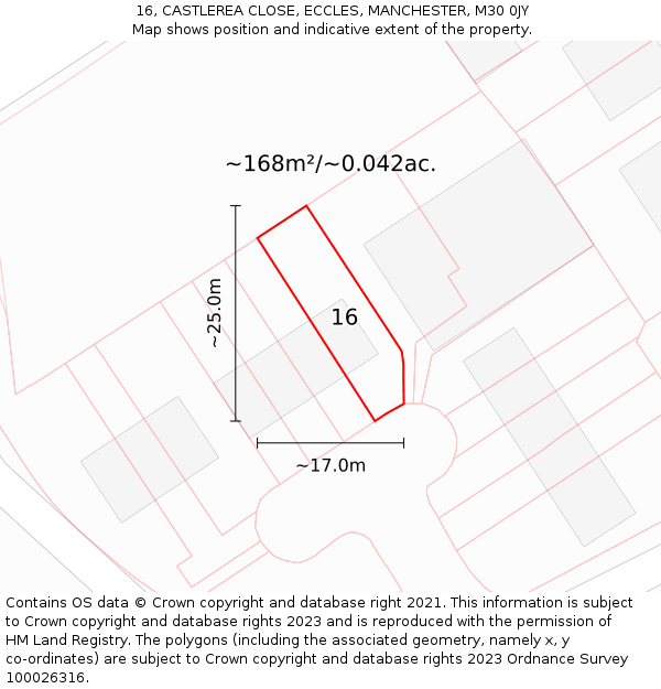 16, CASTLEREA CLOSE, ECCLES, MANCHESTER, M30 0JY: Plot and title map