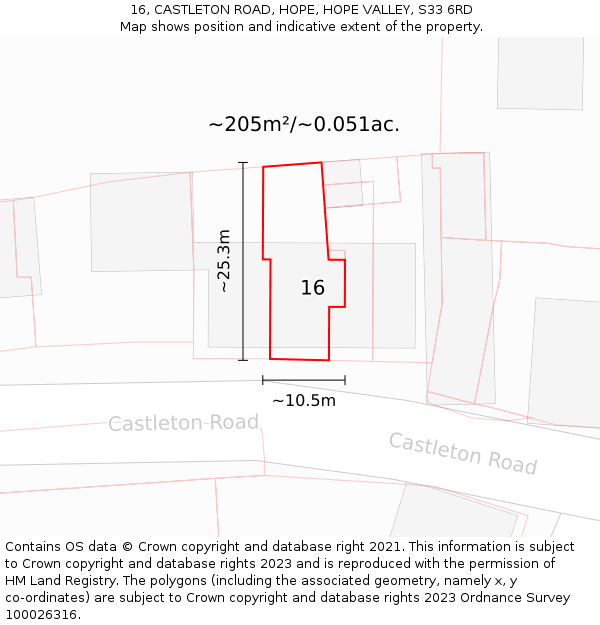 16, CASTLETON ROAD, HOPE, HOPE VALLEY, S33 6RD: Plot and title map