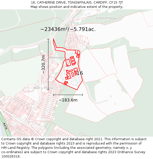 16, CATHERINE DRIVE, TONGWYNLAIS, CARDIFF, CF15 7JT: Plot and title map