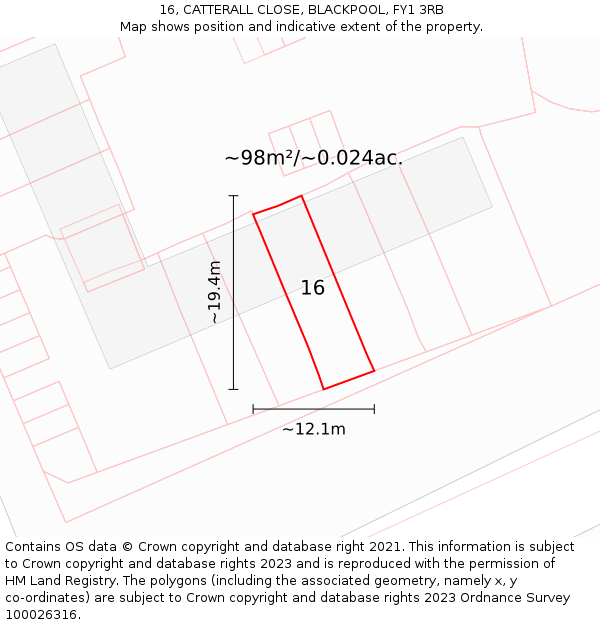 16, CATTERALL CLOSE, BLACKPOOL, FY1 3RB: Plot and title map