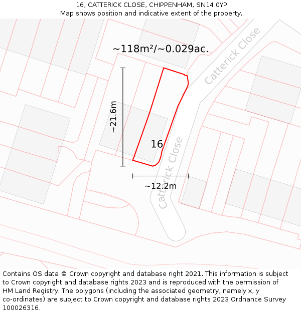 16, CATTERICK CLOSE, CHIPPENHAM, SN14 0YP: Plot and title map