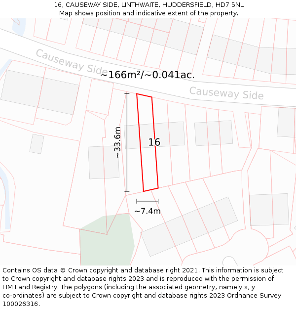 16, CAUSEWAY SIDE, LINTHWAITE, HUDDERSFIELD, HD7 5NL: Plot and title map