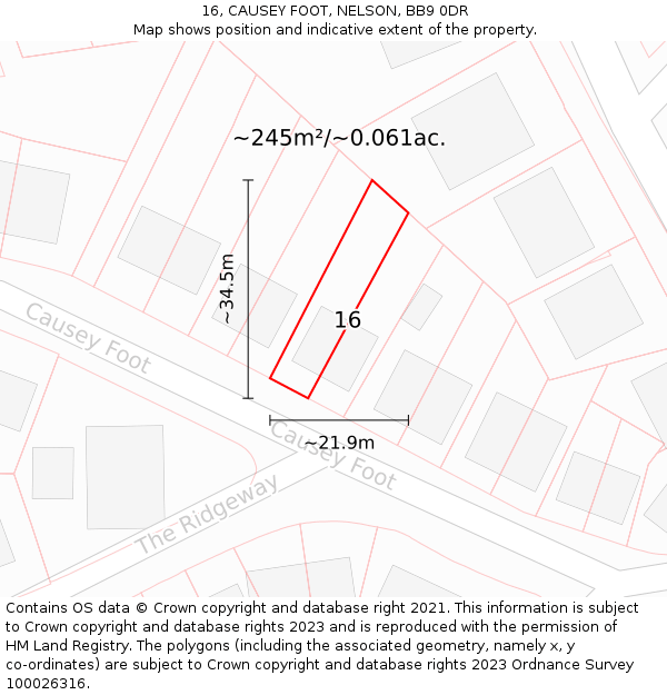 16, CAUSEY FOOT, NELSON, BB9 0DR: Plot and title map