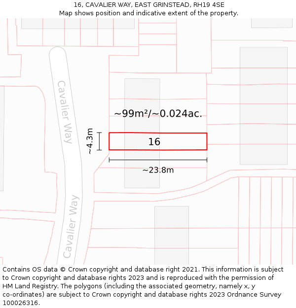 16, CAVALIER WAY, EAST GRINSTEAD, RH19 4SE: Plot and title map