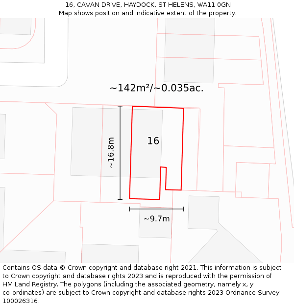 16, CAVAN DRIVE, HAYDOCK, ST HELENS, WA11 0GN: Plot and title map