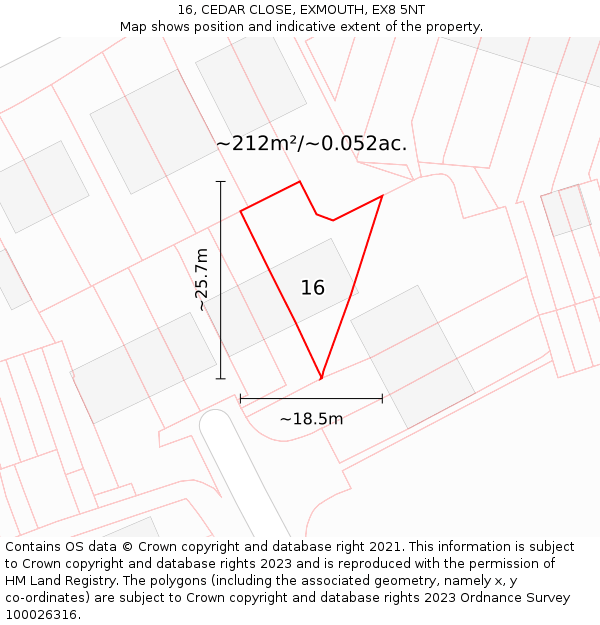 16, CEDAR CLOSE, EXMOUTH, EX8 5NT: Plot and title map