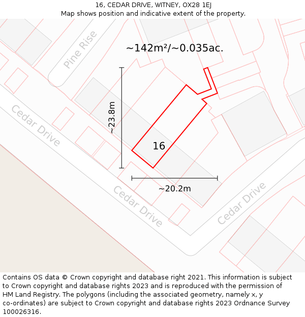 16, CEDAR DRIVE, WITNEY, OX28 1EJ: Plot and title map
