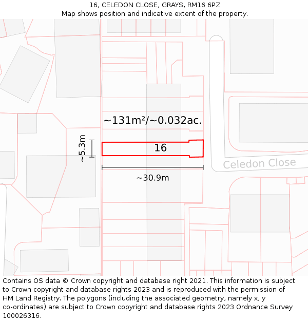 16, CELEDON CLOSE, GRAYS, RM16 6PZ: Plot and title map