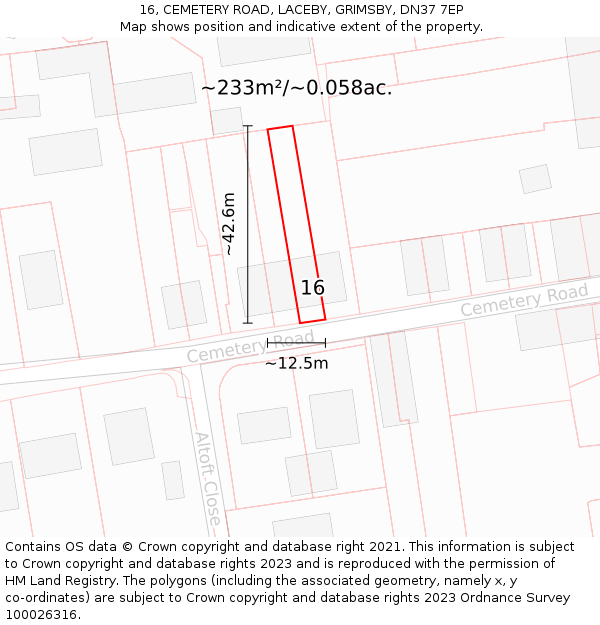 16, CEMETERY ROAD, LACEBY, GRIMSBY, DN37 7EP: Plot and title map