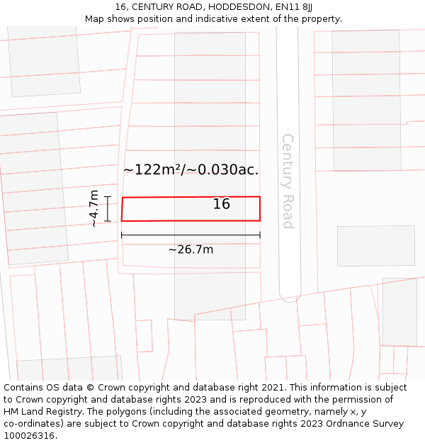 16, CENTURY ROAD, HODDESDON, EN11 8JJ: Plot and title map