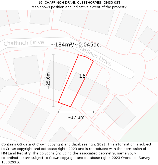 16, CHAFFINCH DRIVE, CLEETHORPES, DN35 0ST: Plot and title map
