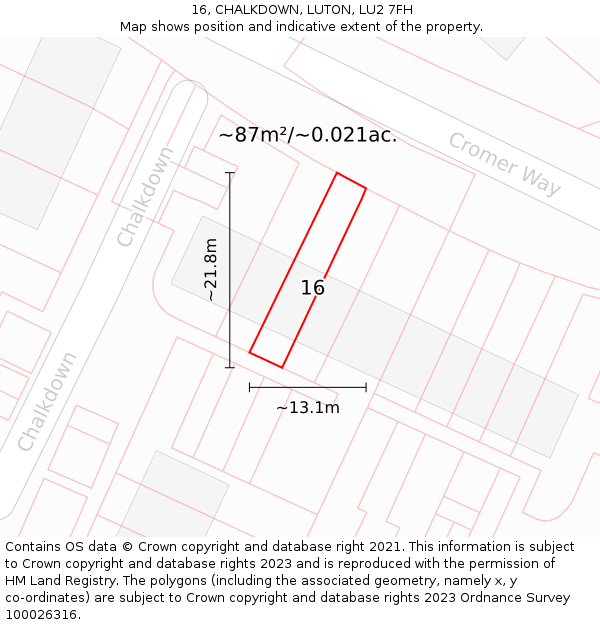 16, CHALKDOWN, LUTON, LU2 7FH: Plot and title map