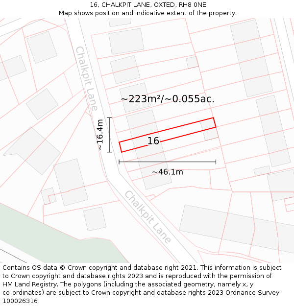 16, CHALKPIT LANE, OXTED, RH8 0NE: Plot and title map