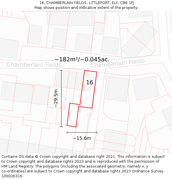 16, CHAMBERLAIN FIELDS, LITTLEPORT, ELY, CB6 1FJ: Plot and title map