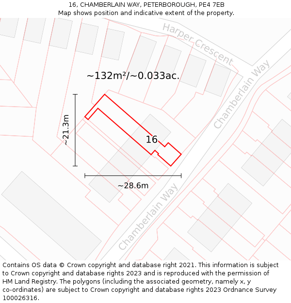 16, CHAMBERLAIN WAY, PETERBOROUGH, PE4 7EB: Plot and title map