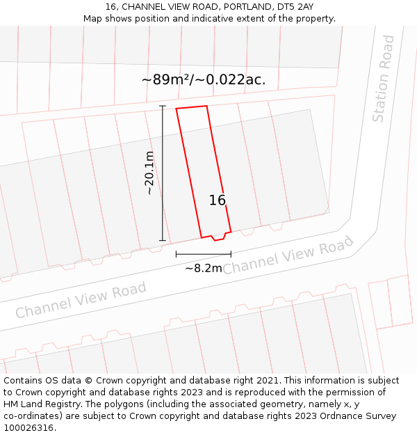 16, CHANNEL VIEW ROAD, PORTLAND, DT5 2AY: Plot and title map