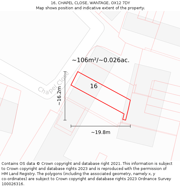 16, CHAPEL CLOSE, WANTAGE, OX12 7DY: Plot and title map