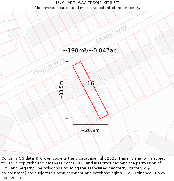 16, CHAPEL WAY, EPSOM, KT18 5TF: Plot and title map