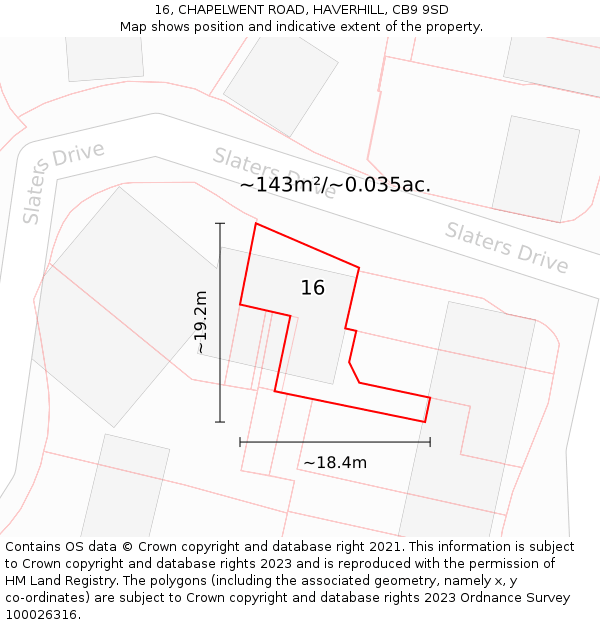 16, CHAPELWENT ROAD, HAVERHILL, CB9 9SD: Plot and title map