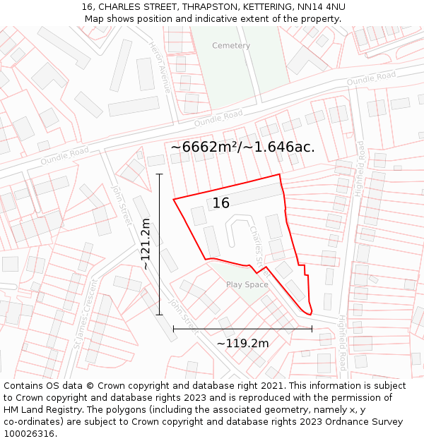 16, CHARLES STREET, THRAPSTON, KETTERING, NN14 4NU: Plot and title map